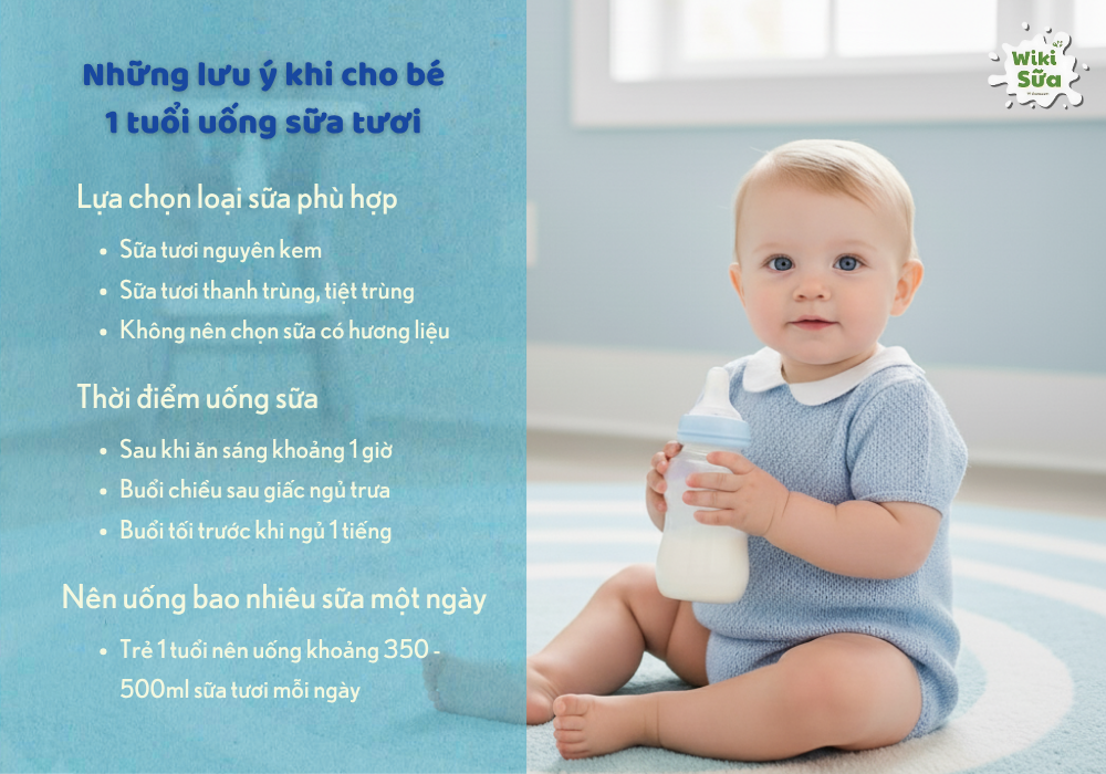 Những lưu ý khi cho bé 1 tuổi uống sữa tươi