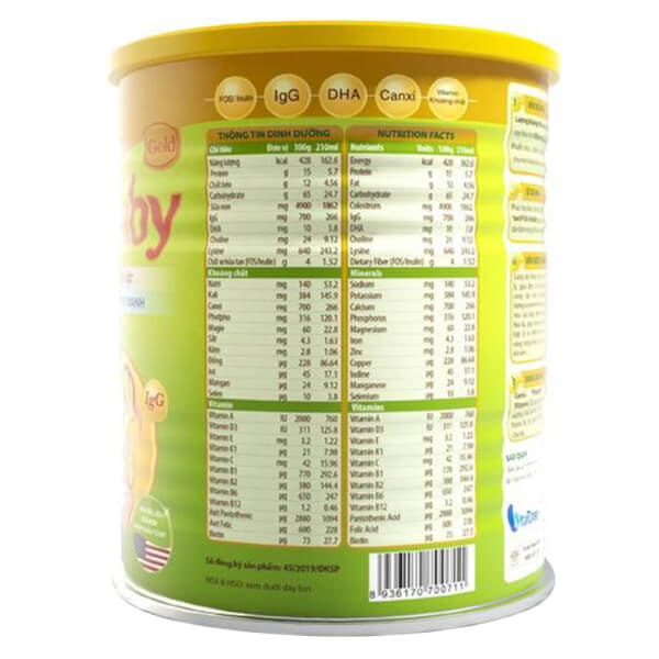 Thông tin dinh dưỡng Sữa bầu Colosbaby Gold Mum 800g