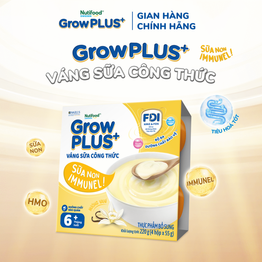 Lốc 4 hũ váng sữa công thức Nutifood Immunel vị vani 55g (từ 6 tháng)