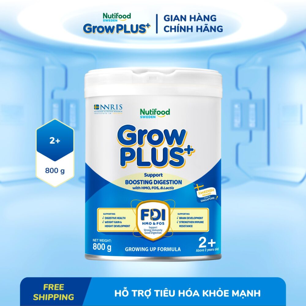 Sữa bột Nutifood GrowPLUS+ Tiêu Hóa (Xanh) trên 2 tuổi Lon 800g