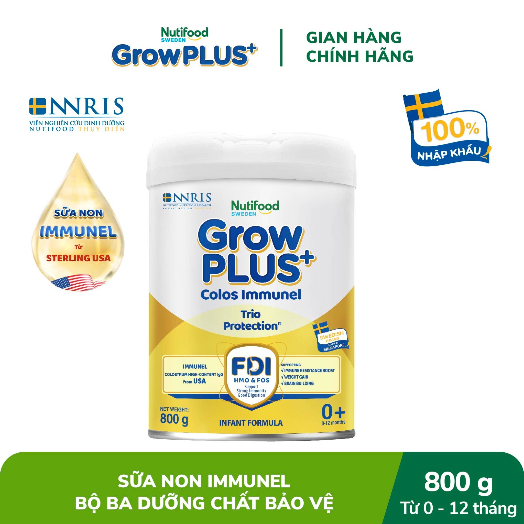 Sữa bột Nutifood GrowPLUS+ Sữa Non Immunel 0-12 tháng Lon 800g