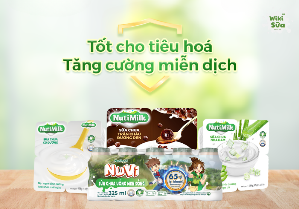 Nutifood gồm có 2 dòng sữa chua ăn và sữa chua uống lợi khuẩn men sống 