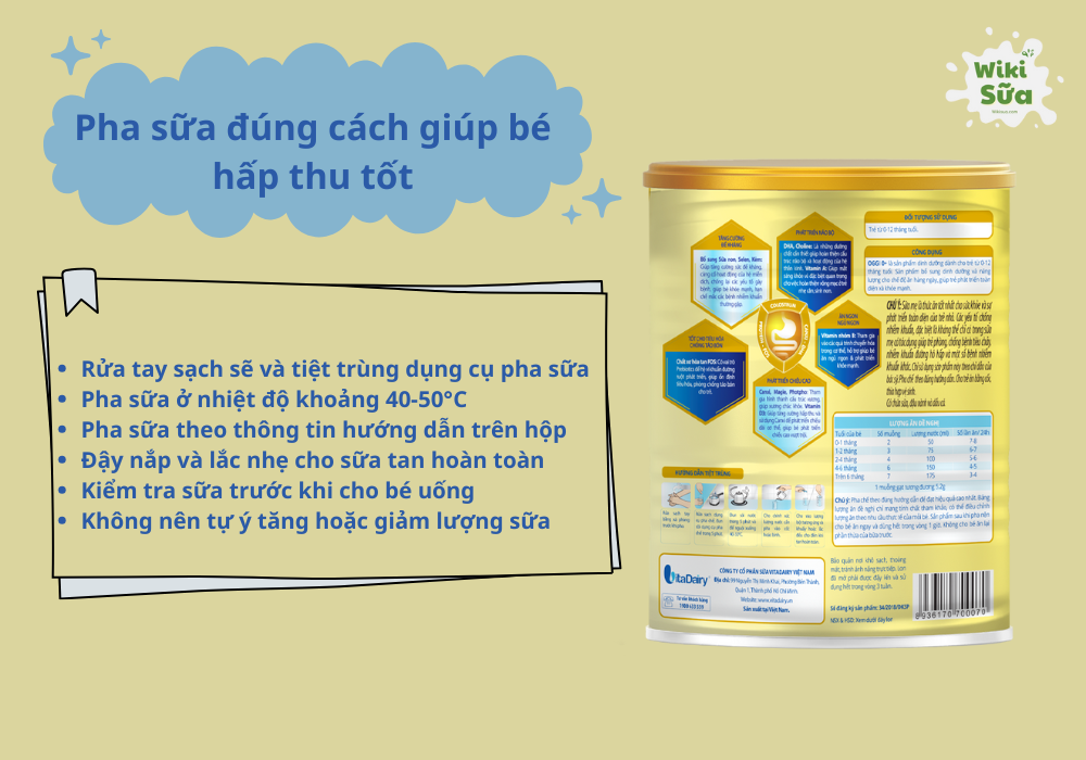 Pha sữa dúng tỉ lệ khuyến nghị từ nhà sản xuất và một số lưu ý