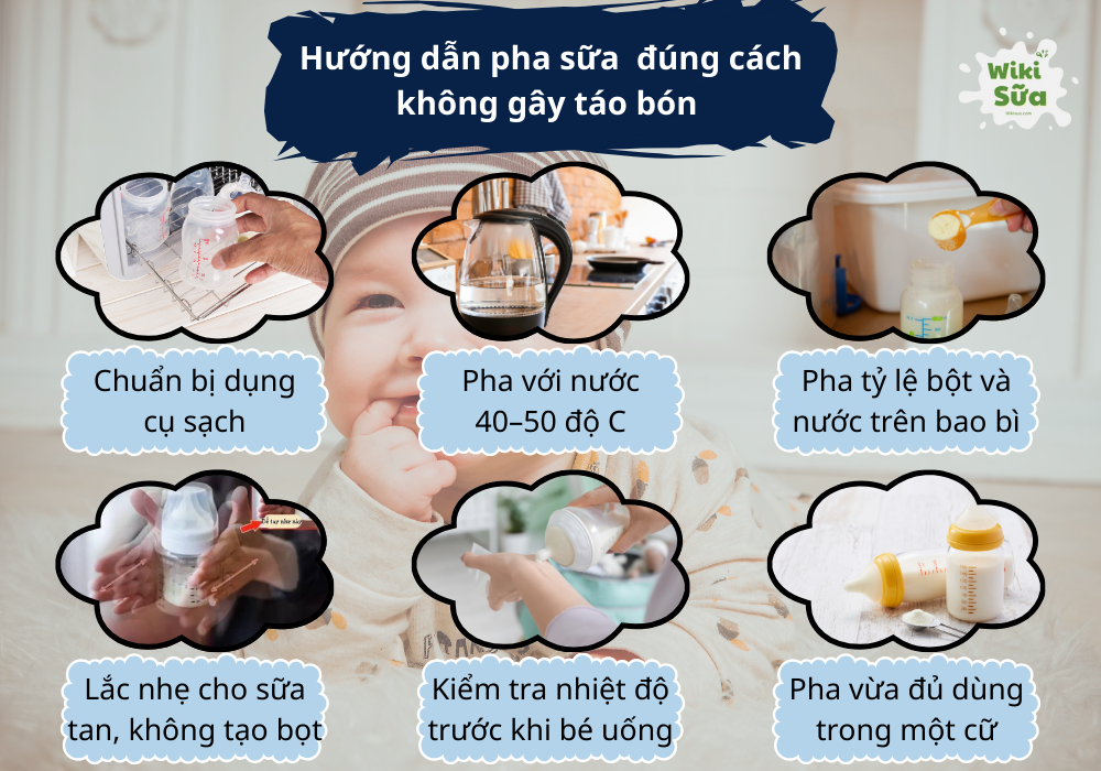 Pha sữa đúng cách cũng giảm tình trạng táo bón ở trẻ