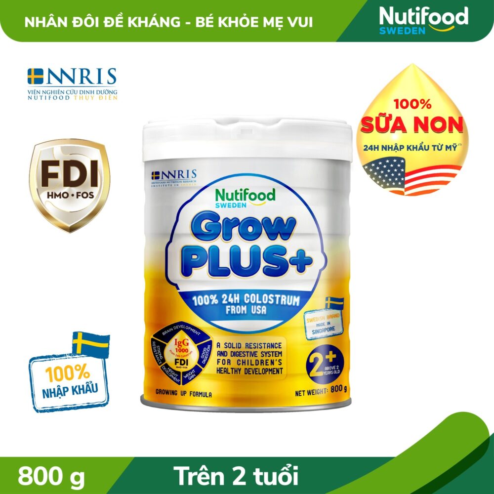 Sữa bột Nutifood GrowPLUS+ Sữa Non Vàng 2+ lon 800g cho trẻ trên 2 tuổi