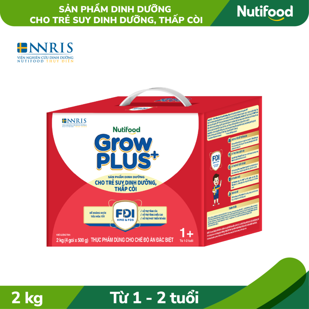 Sữa bột Nutifood GrowPLUS+ Suy Dinh Dưỡng (Đỏ) 1+ Hộp Giấy 2 KG