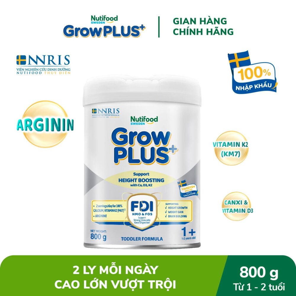 Sữa bột Nutifood GrowPLUS+ Cao Lớn Vượt Trội trên 1 tuổi Lon 800g