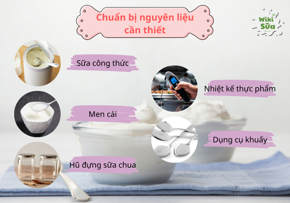 Chuẩn bị nguyên liệu cần thiết để làm sữa chua 
