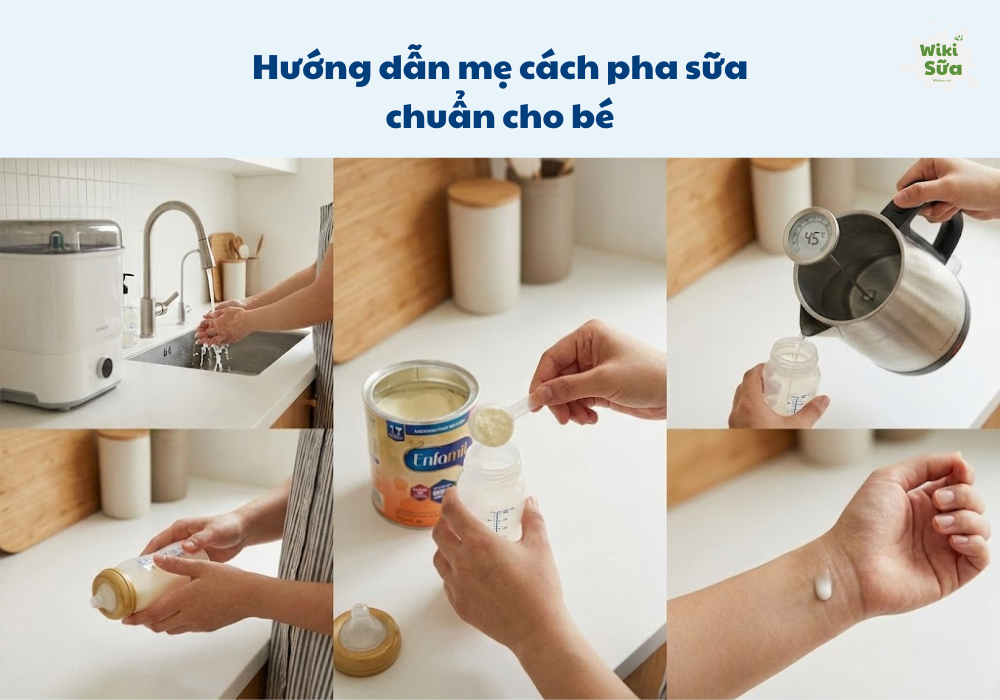 Hướng dẫn pha sữa đúng cách cho bé 