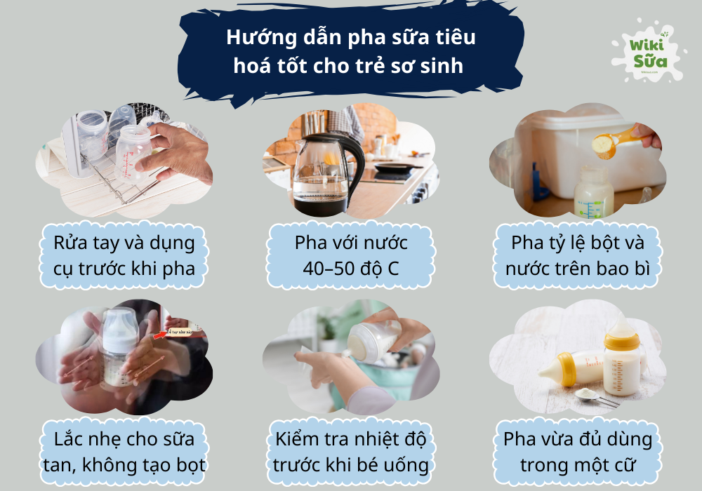 Hướng dẫn pha sữa tiêu hoá tốt cho trẻ sơ sinh để trẻ hấp thu đủ dưỡng chất