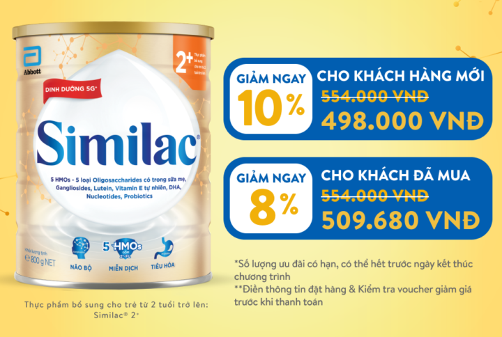 Sữa Similac® 2+ lon 800g cho trẻ từ 2 tuổi trở lên