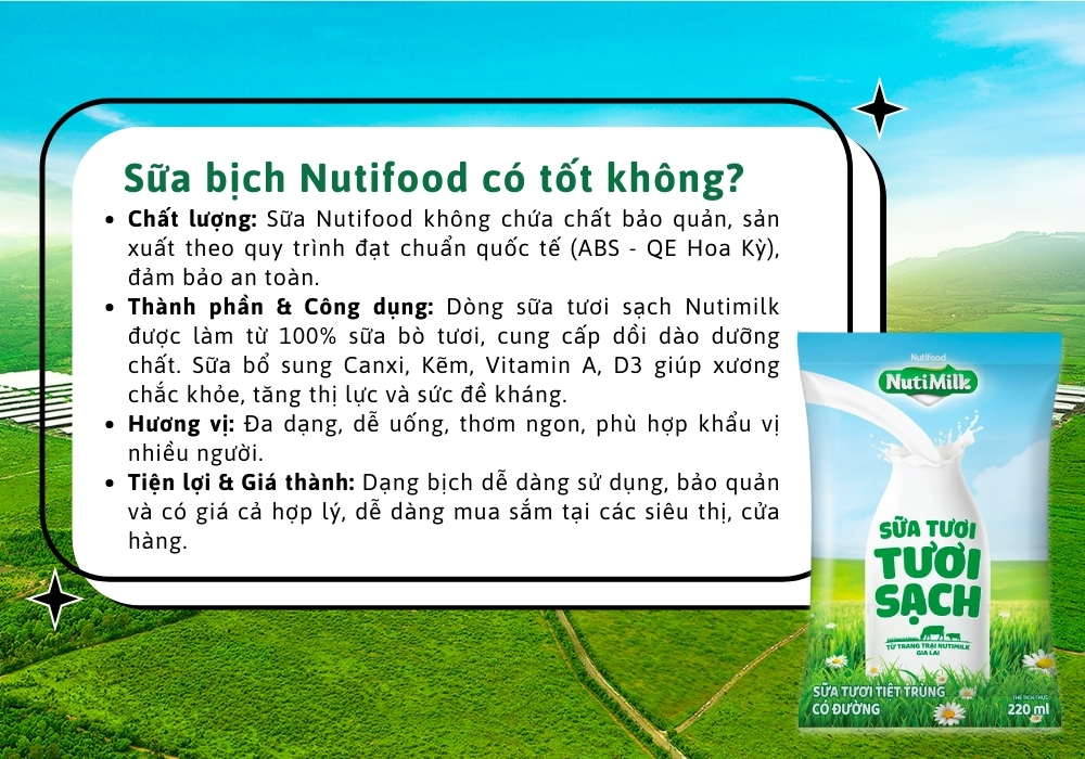 Chuyên gia nhận định rằng, sữa bịch Nutifood không chỉ hỗ trợ phát triển thể chất, mà còn tăng cường khả năng miễn dịch, giúp trẻ em phát triển toàn diện và người trưởng thành duy trì năng lượng, sức khỏe ổn định