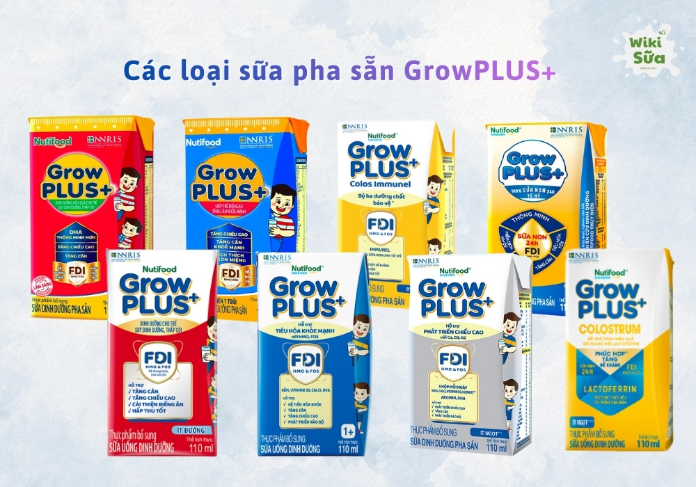 Sữa pha sẵn GrowPLUS+ hiện có 6 dòng sản phẩm chính.