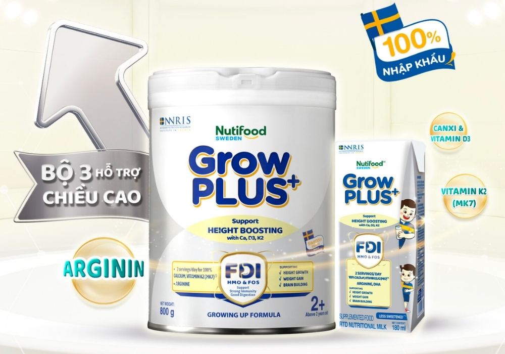 Sữa pha sẵn GrowPLUS+ Bạc hỗ trợ phát triển chiều cao