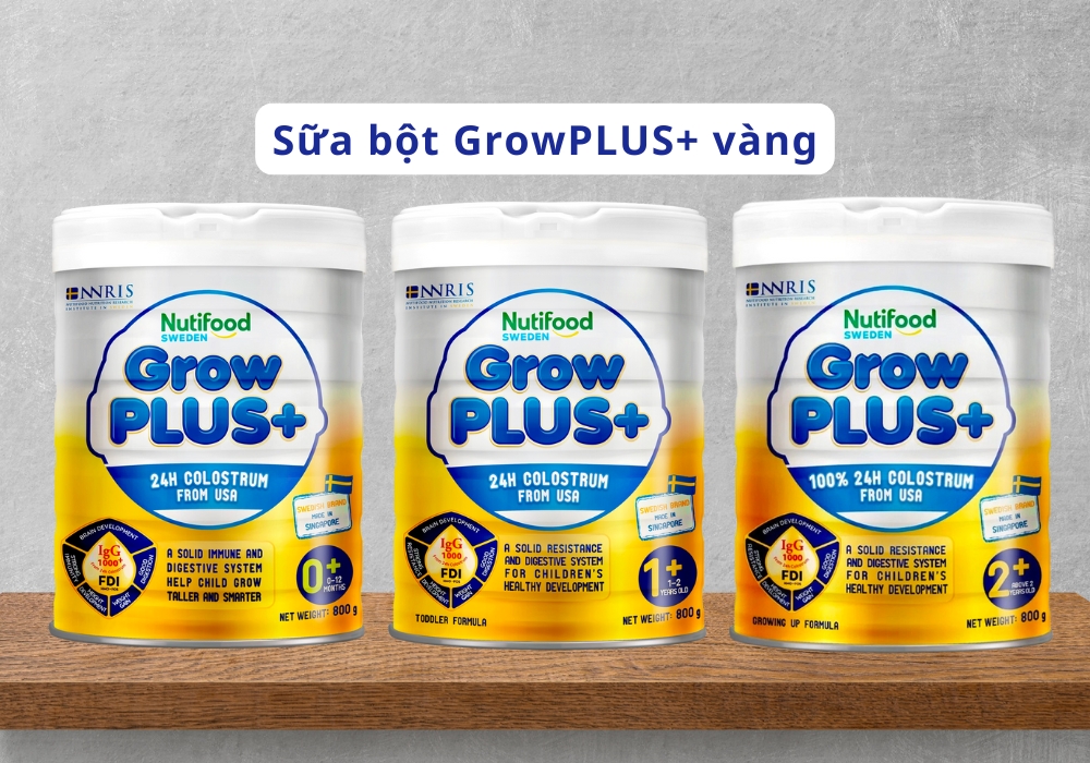 Các loại sữa bột Grow Plus vàng 0+, 1+, 2+.