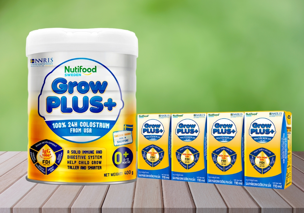 Nutifood GrowPLUS+ Vàng 0+ hỗ trợ tiêu hóa và phát triển toàn diện.