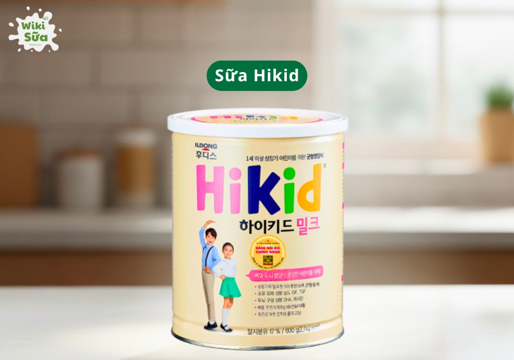 Sữa Hikid ILDONG với thành phần tăng đề kháng gồm sữa non, DHA,... hỗ trợ phát triển chiều cao, cân nặng và trí não