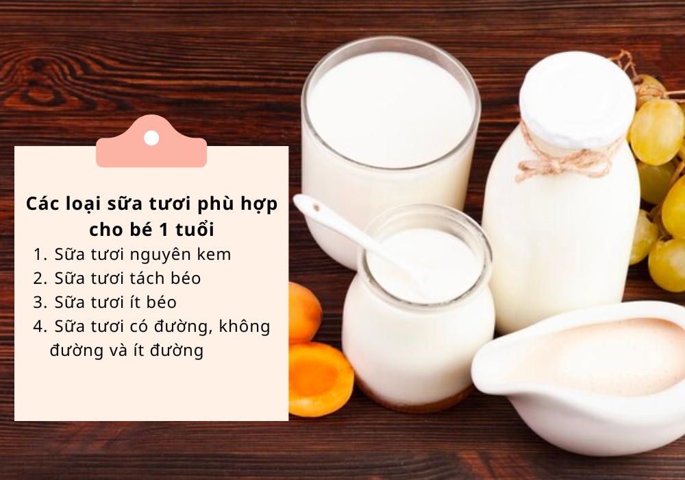 Các loại sữa tươi phù hợp cho bé 1 tuổi