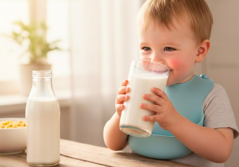 Sữa tươi nguyên kem chứa 3,5–3,7% chất béo cùng đạm, vitamin và khoáng chất giúp bổ sung dinh dưỡng toàn diện cho bé