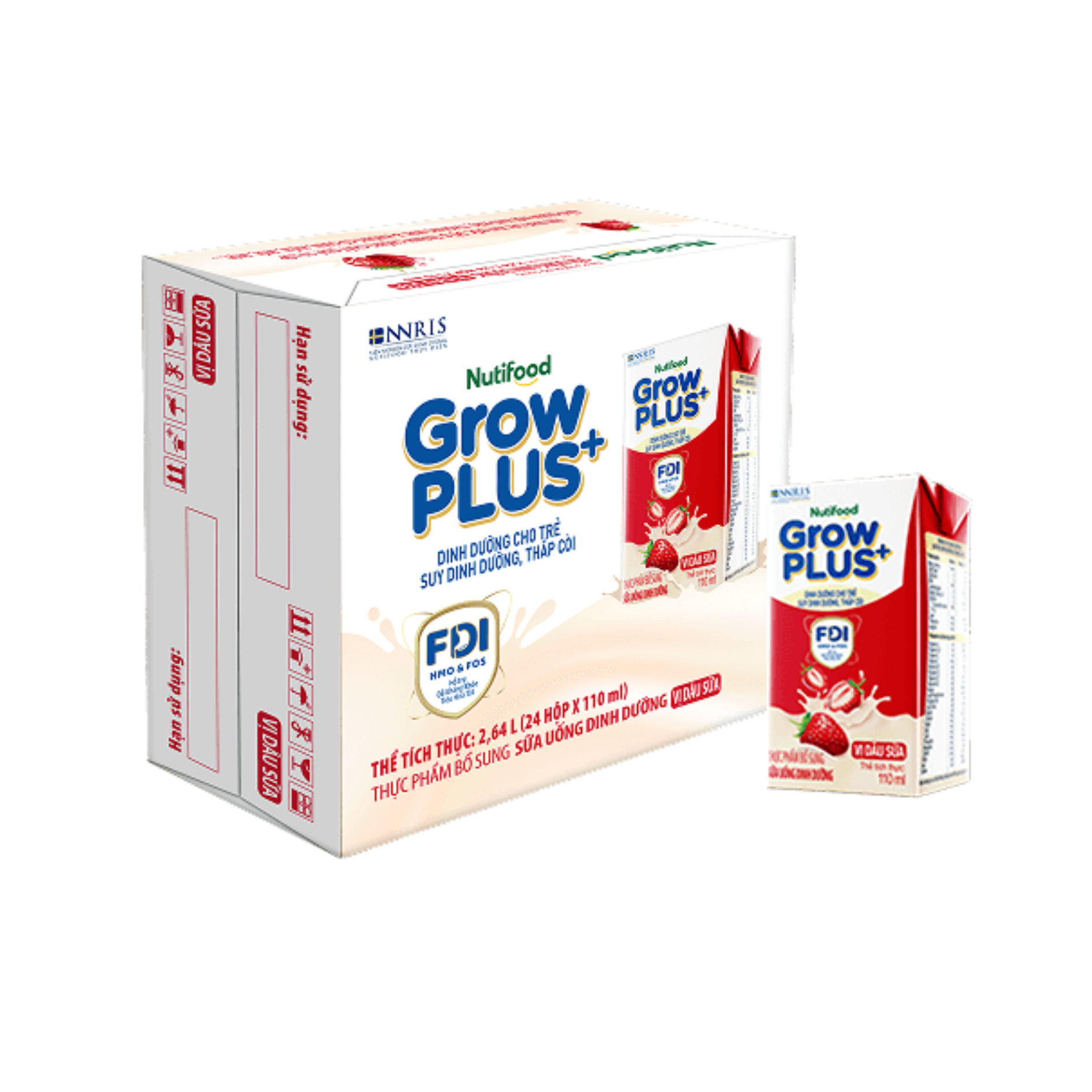 Sản phẩm sữa uống dinh dưỡng GrowPLUS+ Vị Dâu Sữa Hộp 110ml – thùng 24 hộp