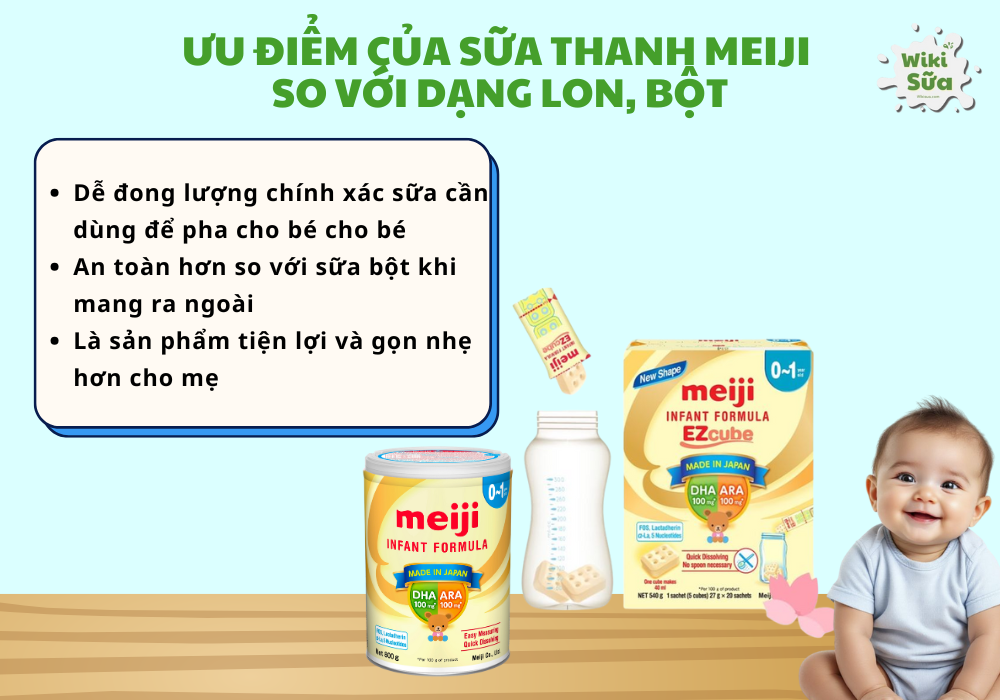 Tìm hiểu những ưu điểm của sữa thanh Meiji so với dạng lon, bột