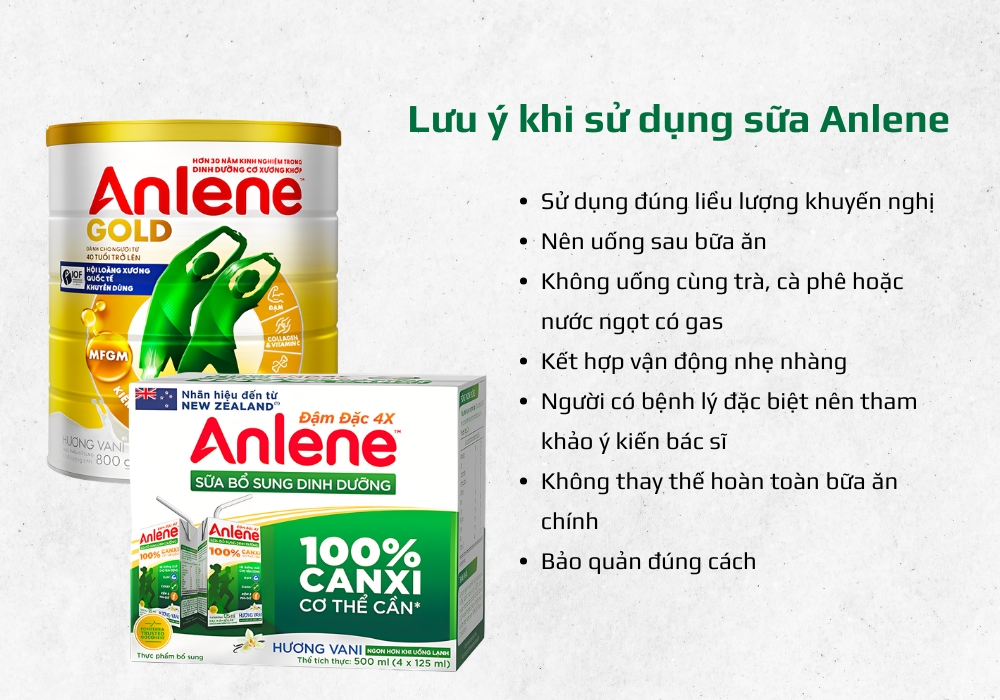 Việc sử dụng sữa Anlene đúng cách giúp nâng cao hiệu quả bổ sung canxi, hỗ trợ xương chắc khỏe và duy trì khả năng vận động linh hoạt theo thời gian