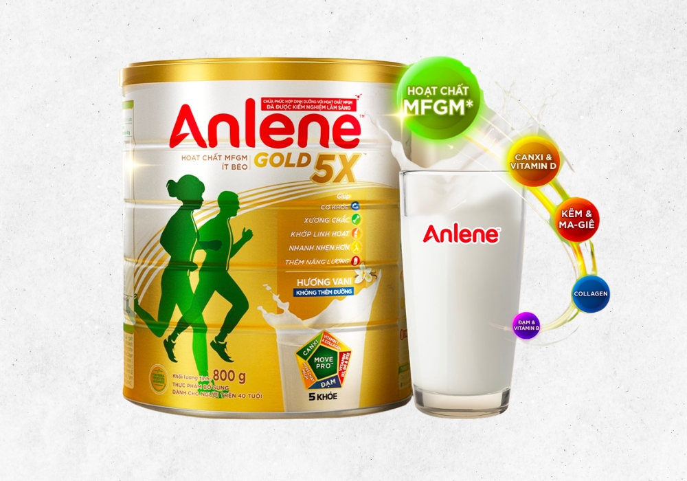 Sữa Anlene Gold 5X hương vani hộp 800g giúp tăng cường sức khỏe cơ - xương - khớp, tăng độ dẻo dai và thêm năng lượng cho cơ thể.