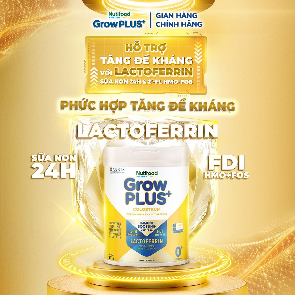 Sữa bột Nutifood GrowPLUS+ Colostrum Lactoferrin 0+ lon 800g.