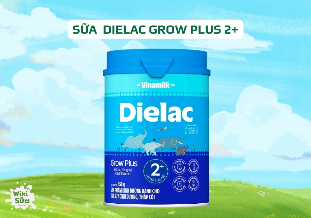 Sữa Dielac Grow Plus 2+ cho trẻ 2-10 tuổi với công thức chứa đạm whey và 38 dưỡng chất, hỗ trợ trẻ tăng cân, cao lên rõ, tăng đề kháng và phát triển trí não.