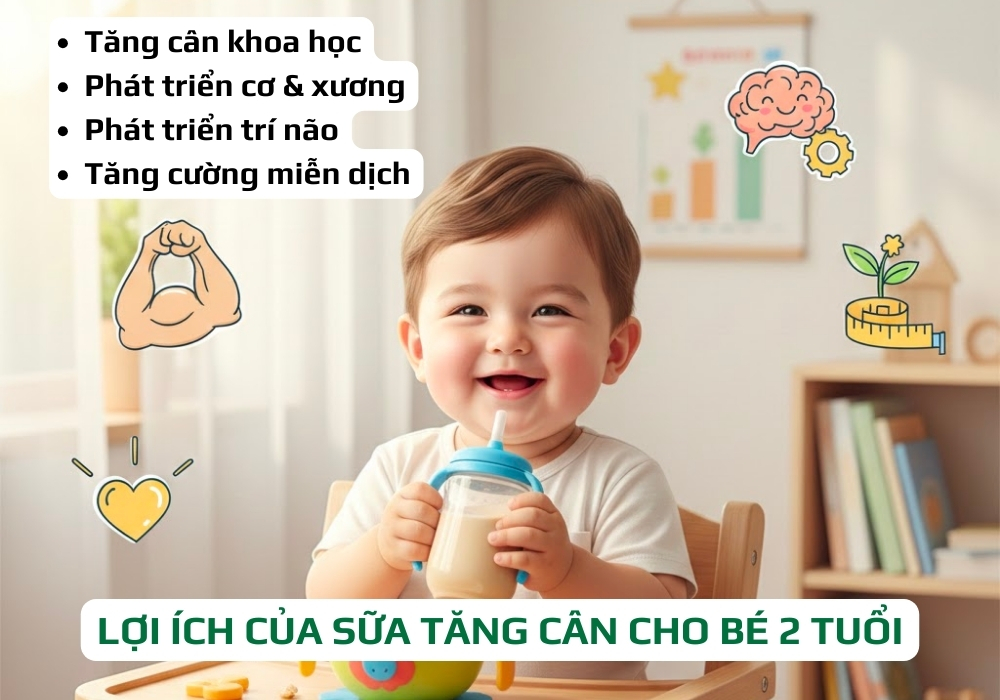 Việc bổ sung sữa tăng cân cho bé 2 tuổi giúp cải thiện tiêu hóa, ngăn ngừa táo bón và tăng cường đề kháng cho bé suy dinh dưỡng, biếng ăn.