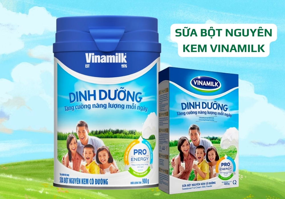 Sữa bột nguyên kem Vinamilk là sản phẩm dinh dưỡng từ 100% sữa bò tươi, giàu đạm, béo và canxi, phù hợp cho cả gia đình (trẻ em từ 3 tuổi trở lên và người lớn)