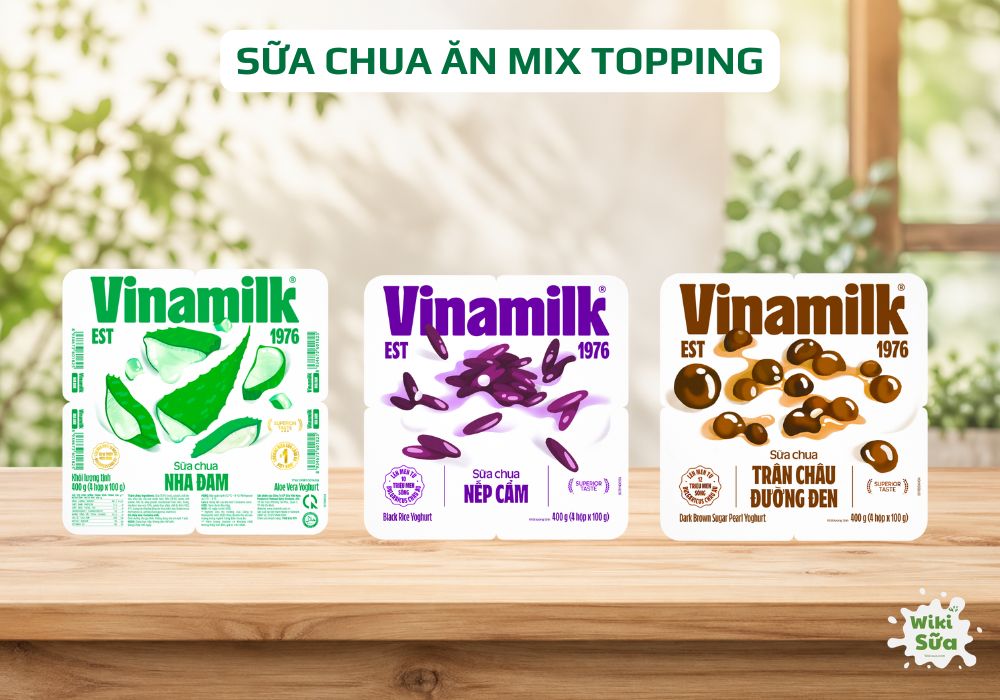 sữa chua ăn vinamilk cùng với topping đa dạng