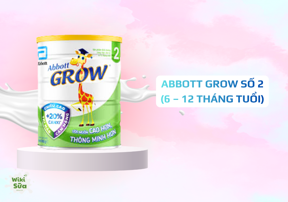 Abbott Grow số 2 – bổ sung prebiotic, DHA và vitamin, hỗ trợ tiêu hóa và phát triển trí não cho trẻ 6–12 tháng tuổi. 