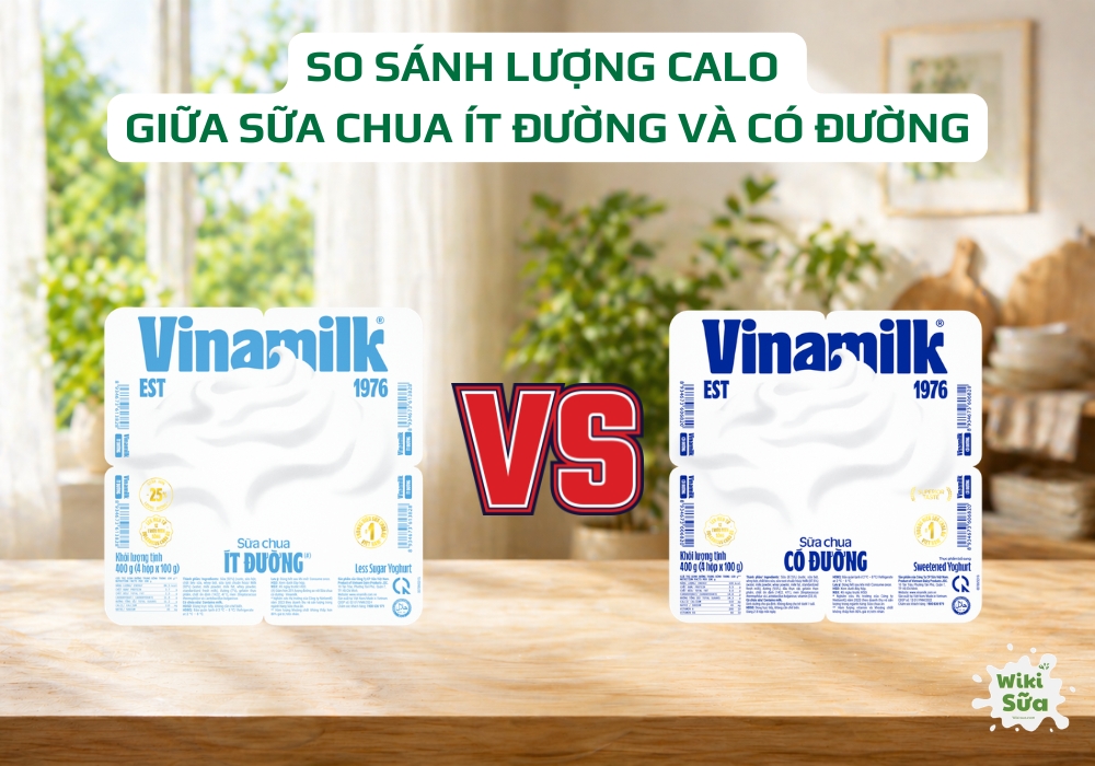 so sánh lượng calo giữa sữa chua vinamilk ít đường và có đường