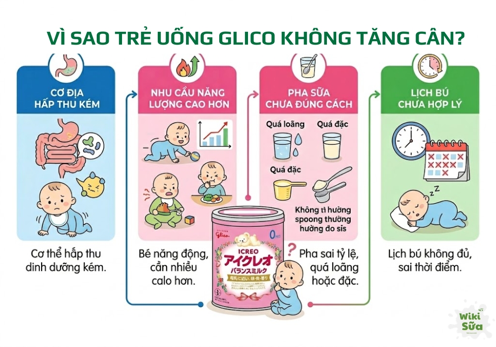 lí do trẻ uống sữa glico không tăng cân