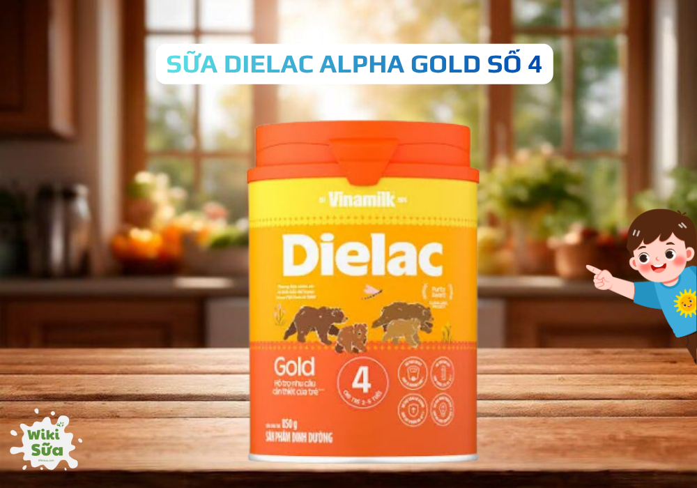 Sữa Dielac Alpha Gold 4 – công thức COMPLET-IQ kết hợp sữa non 24h giúp trẻ 5 tuổi tăng cân và phát triển toàn diện.