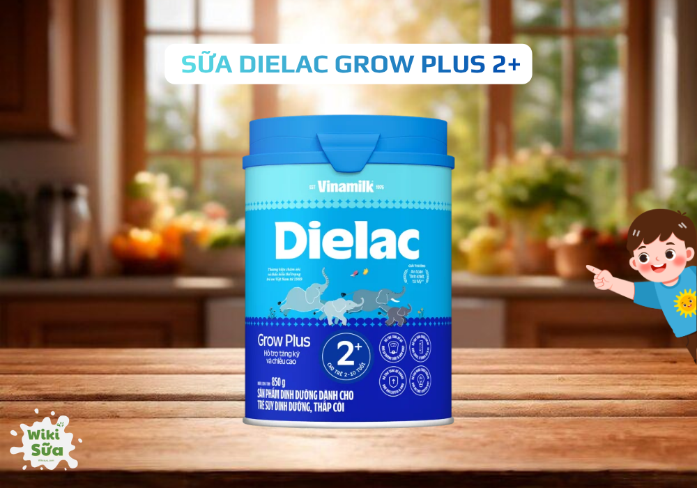 Sữa Dielac Grow Plus 2+ – giàu năng lượng kết hợp MCT giúp trẻ 5 tuổi tăng cân và hấp thu tốt hơn. 