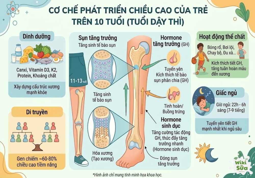 Cơ chế phát triển chiều cao của trẻ trên 10 tuổi 