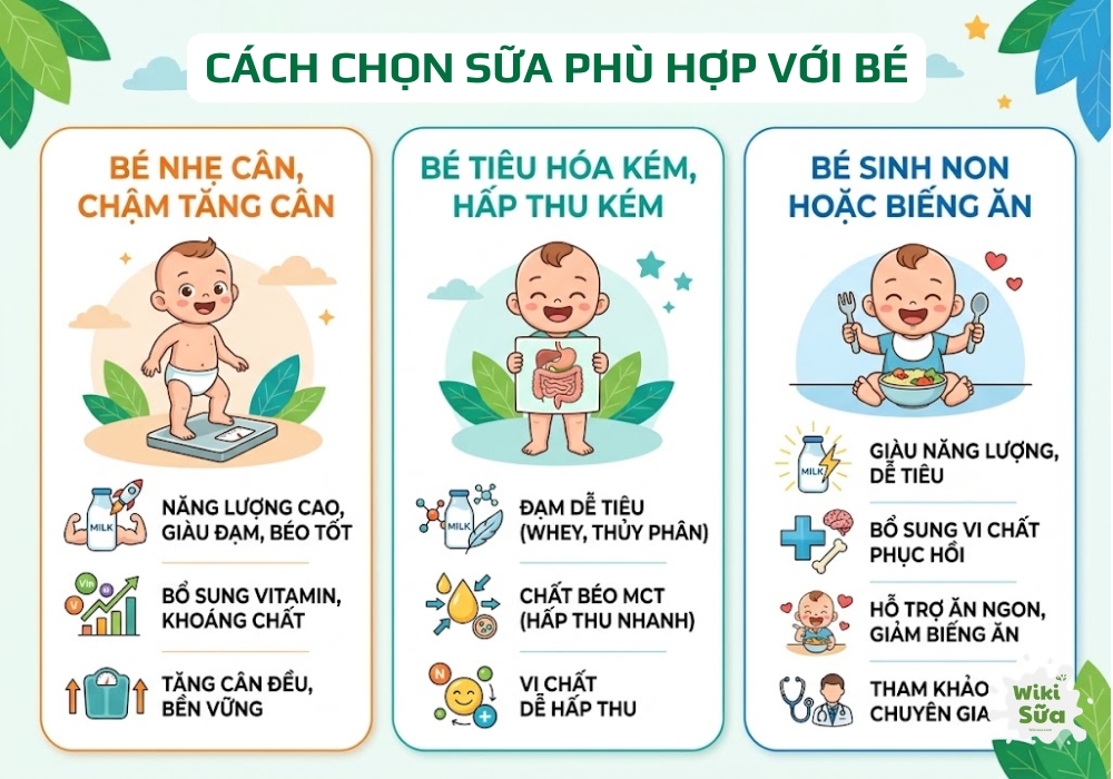 hướng dẫn chọn sữa phù hợp với bé