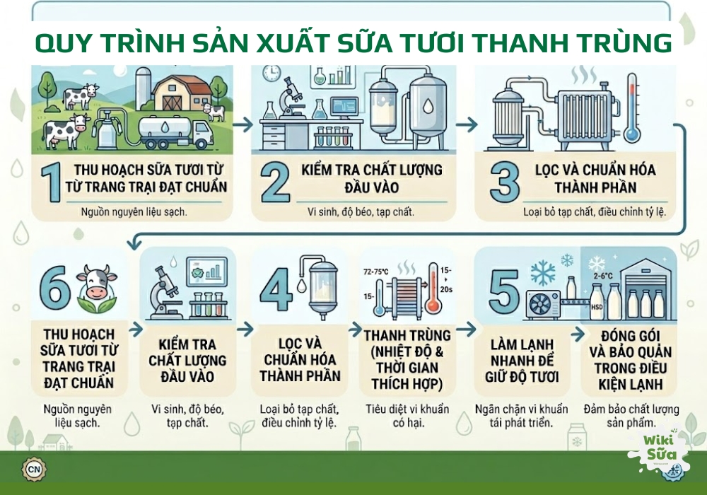 quy trình sản xuất sữa tươi thanh trùng
