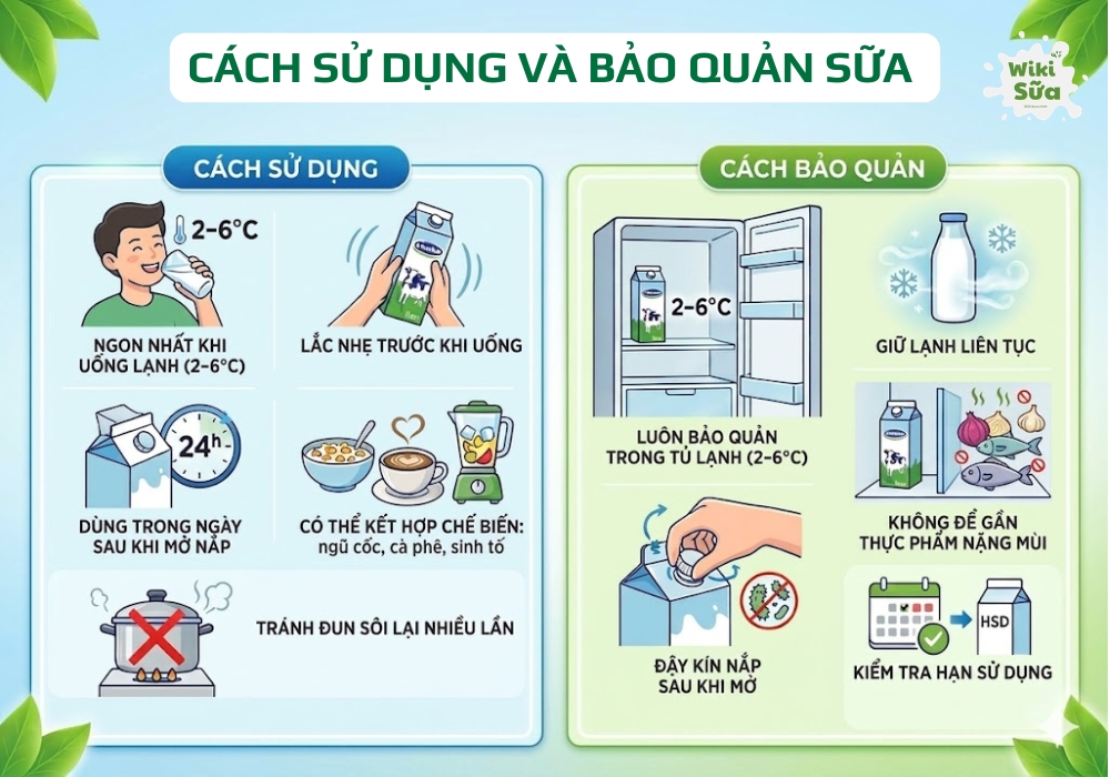 cách sử dụng và bảo quản sữa tươi thanh trùng