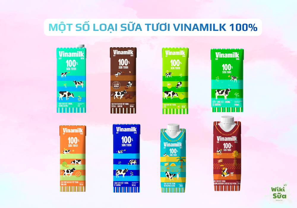 Một số loại sữa tươi Vinamilk 100% phù hợp cho trẻ trên 1 tuổi (Nguồn: Wiki sữa)