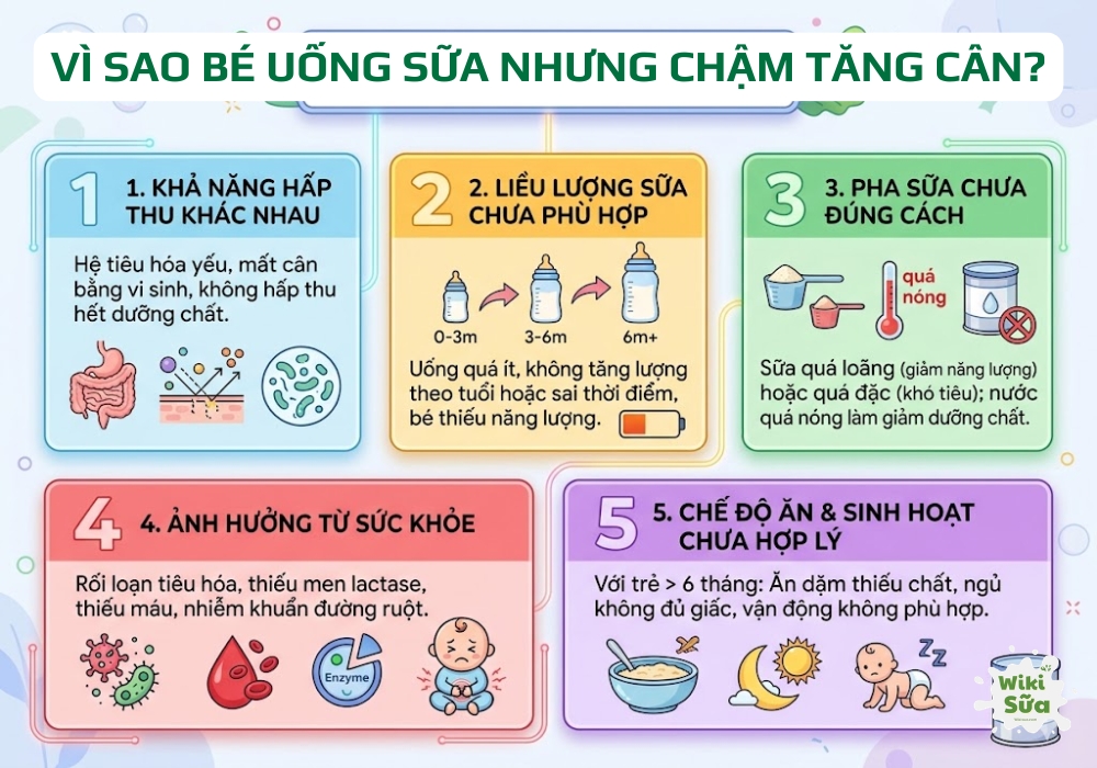 nguyên nhân bé uống sữa nhưng chậm tăng cân