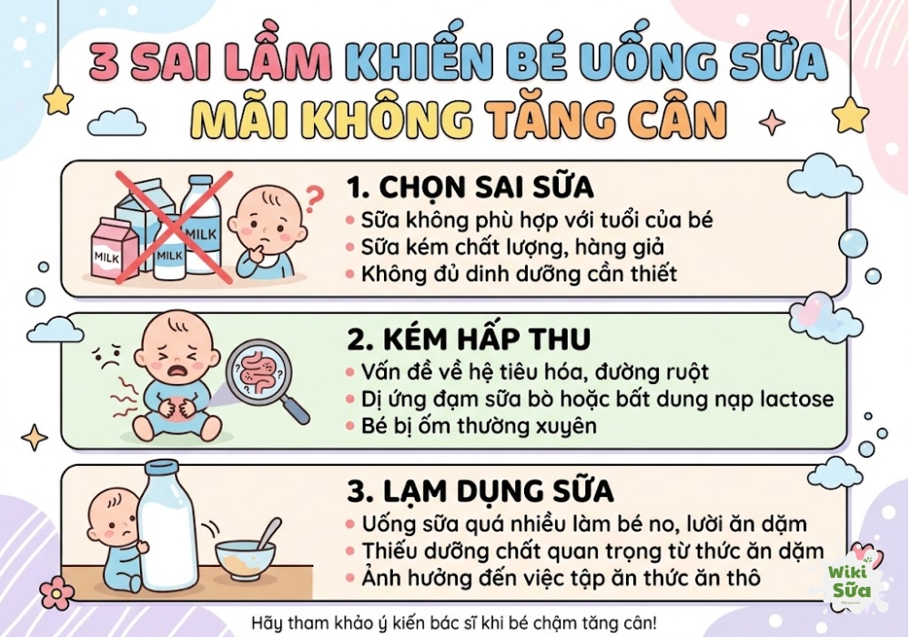 một số sai lầm khiến bé chậm tăng cân khi uống sữa
